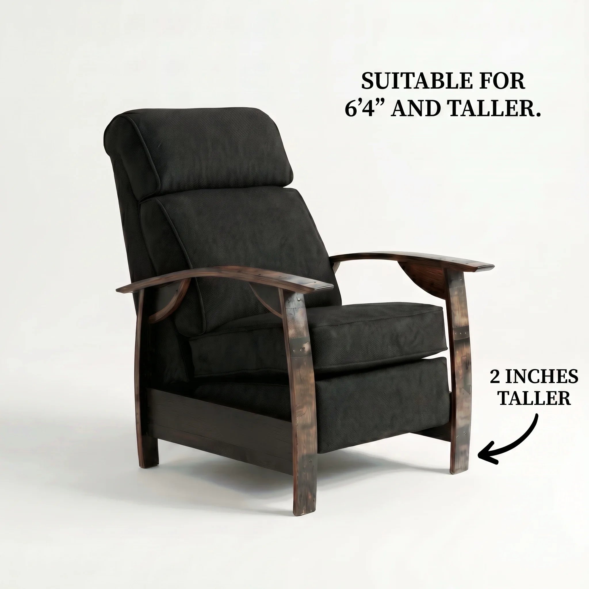 Big & Tall Whiskey Barrel Recliner - Black Plush Fabric