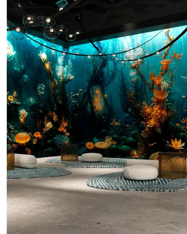 Hydrosphere wallcovering in an immersive lounge