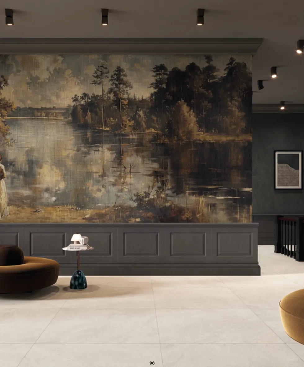 Contemplation wallcovering in a moody interior