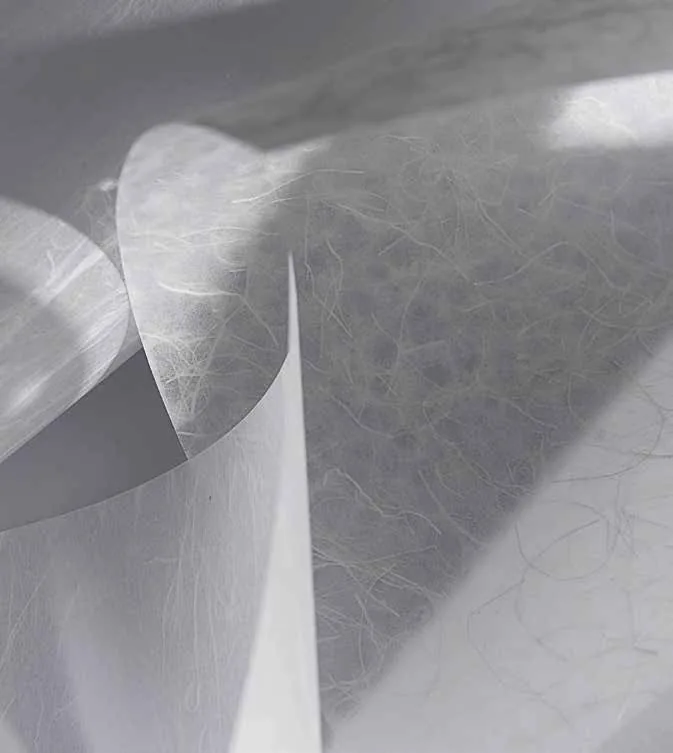 Close view of translucent Japanese Washi paper