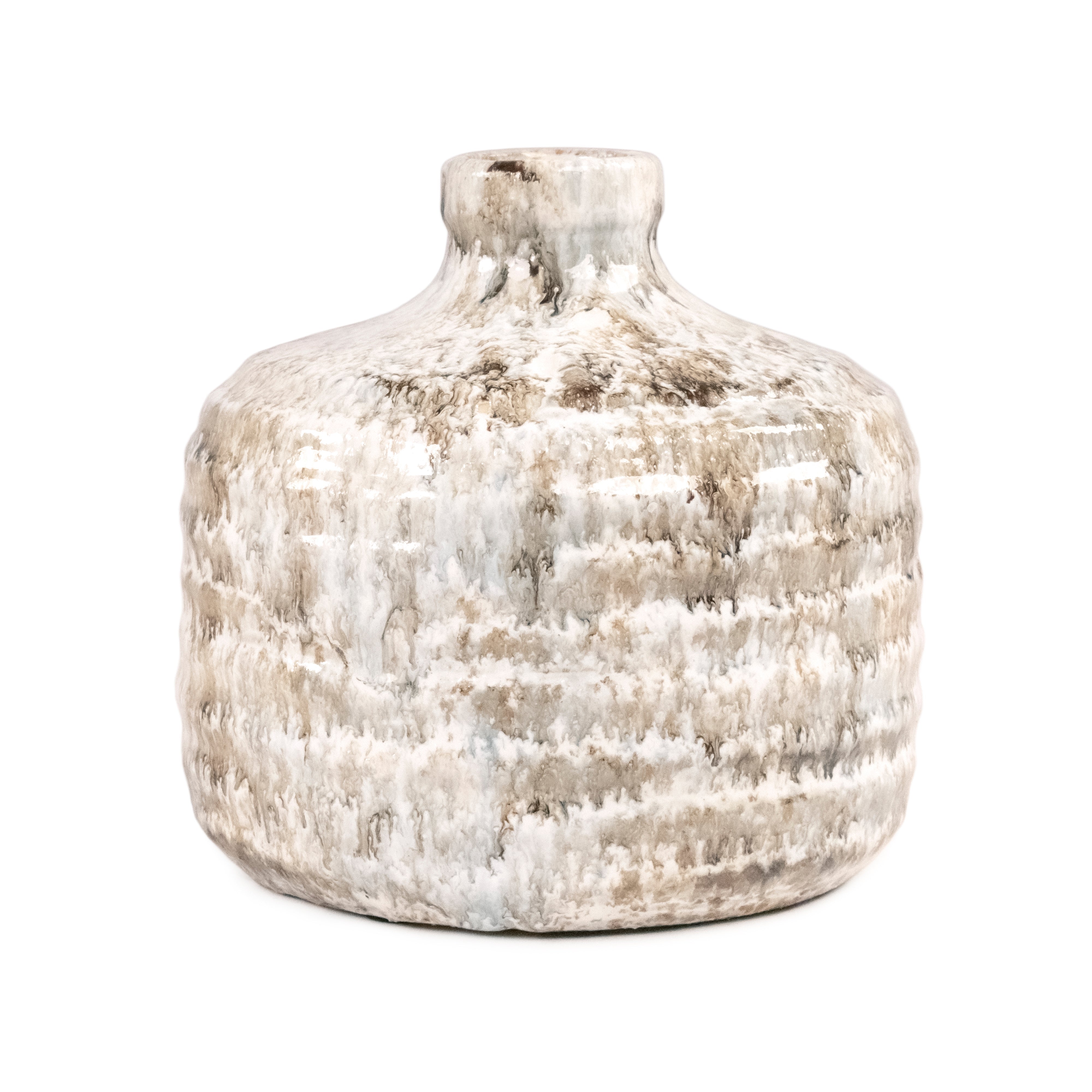 Round Rustic Glazed Ceramic Jar