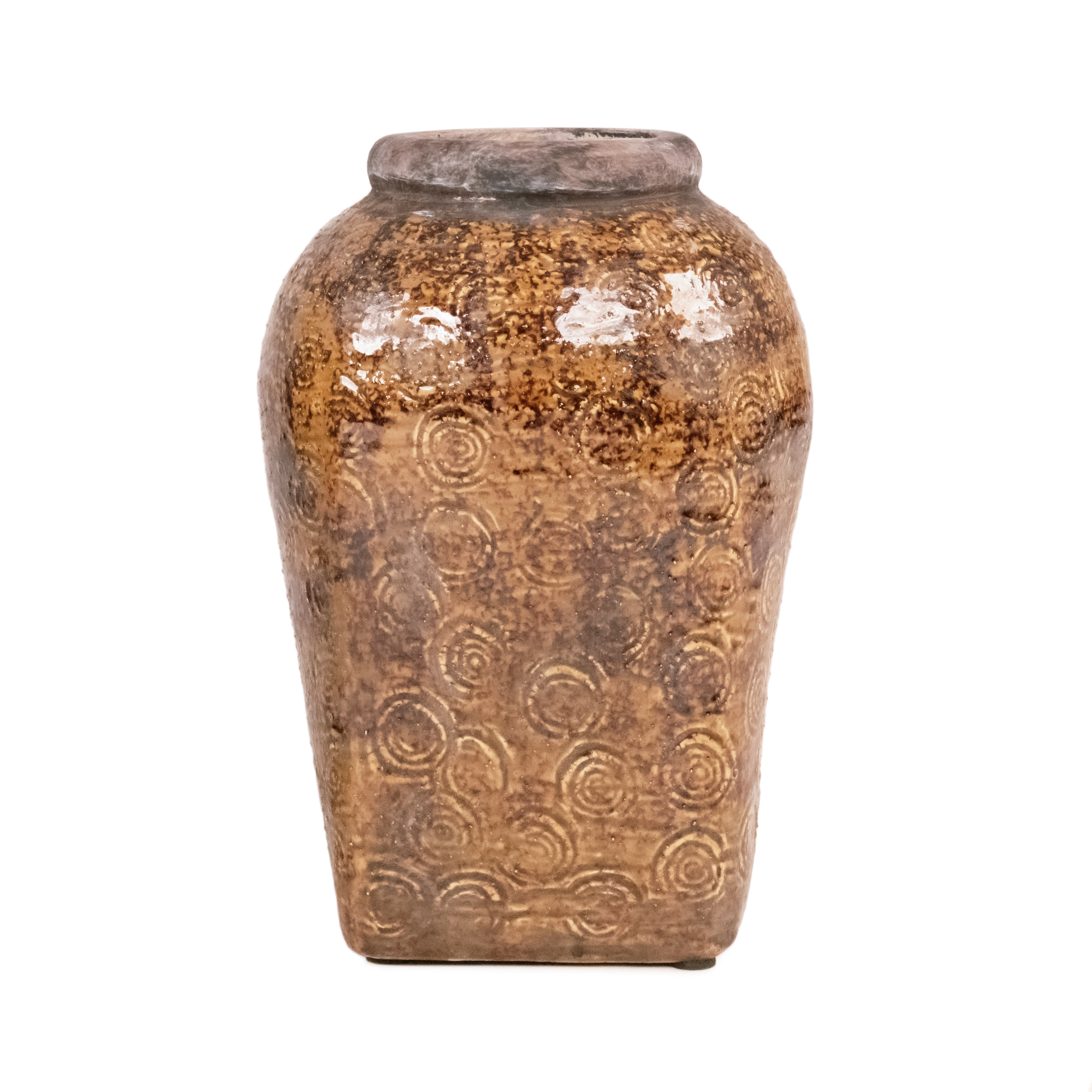 Antique Amber Square Ceramic Vase