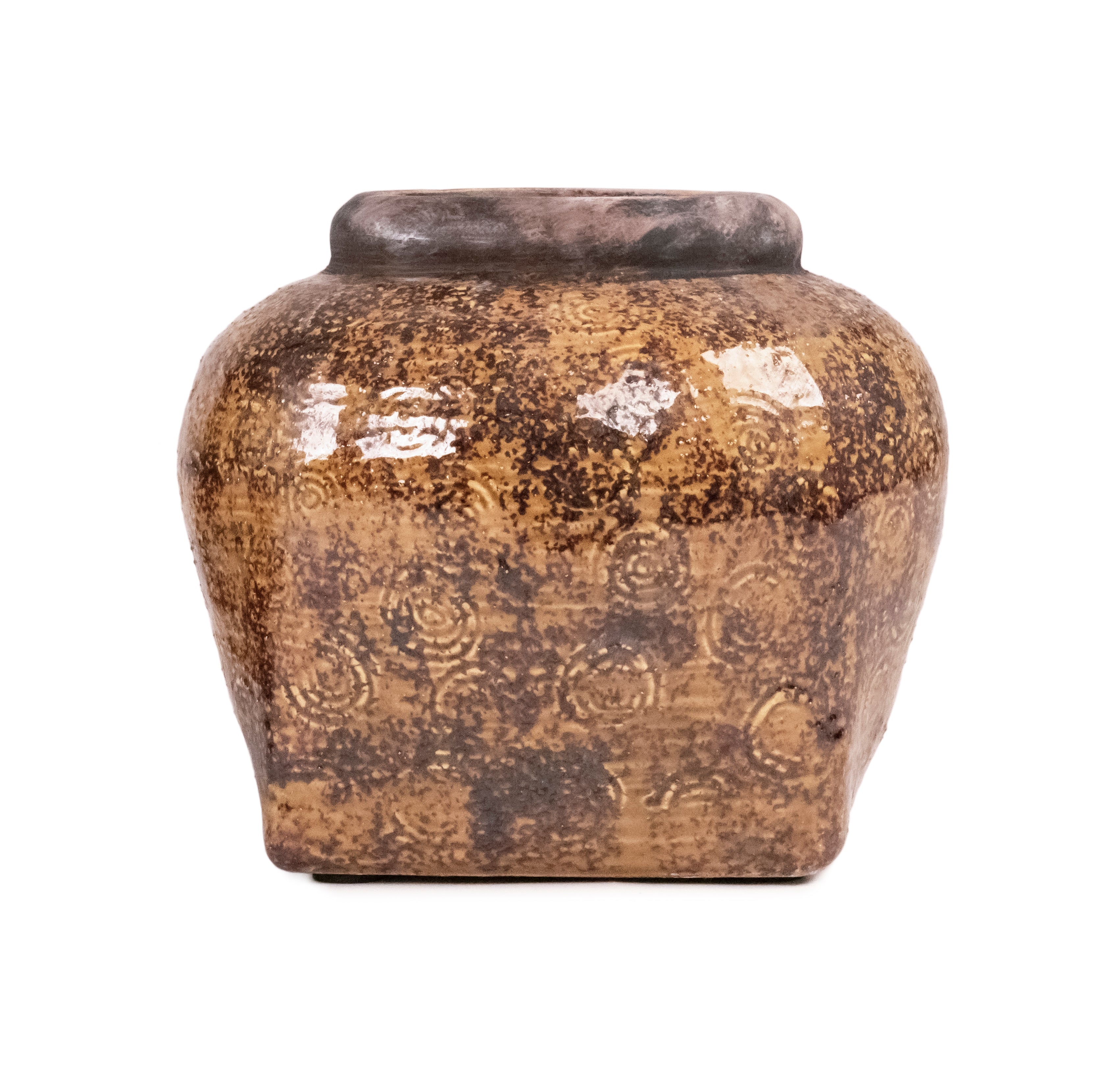 Burnished Amber Low Ceramic Vase