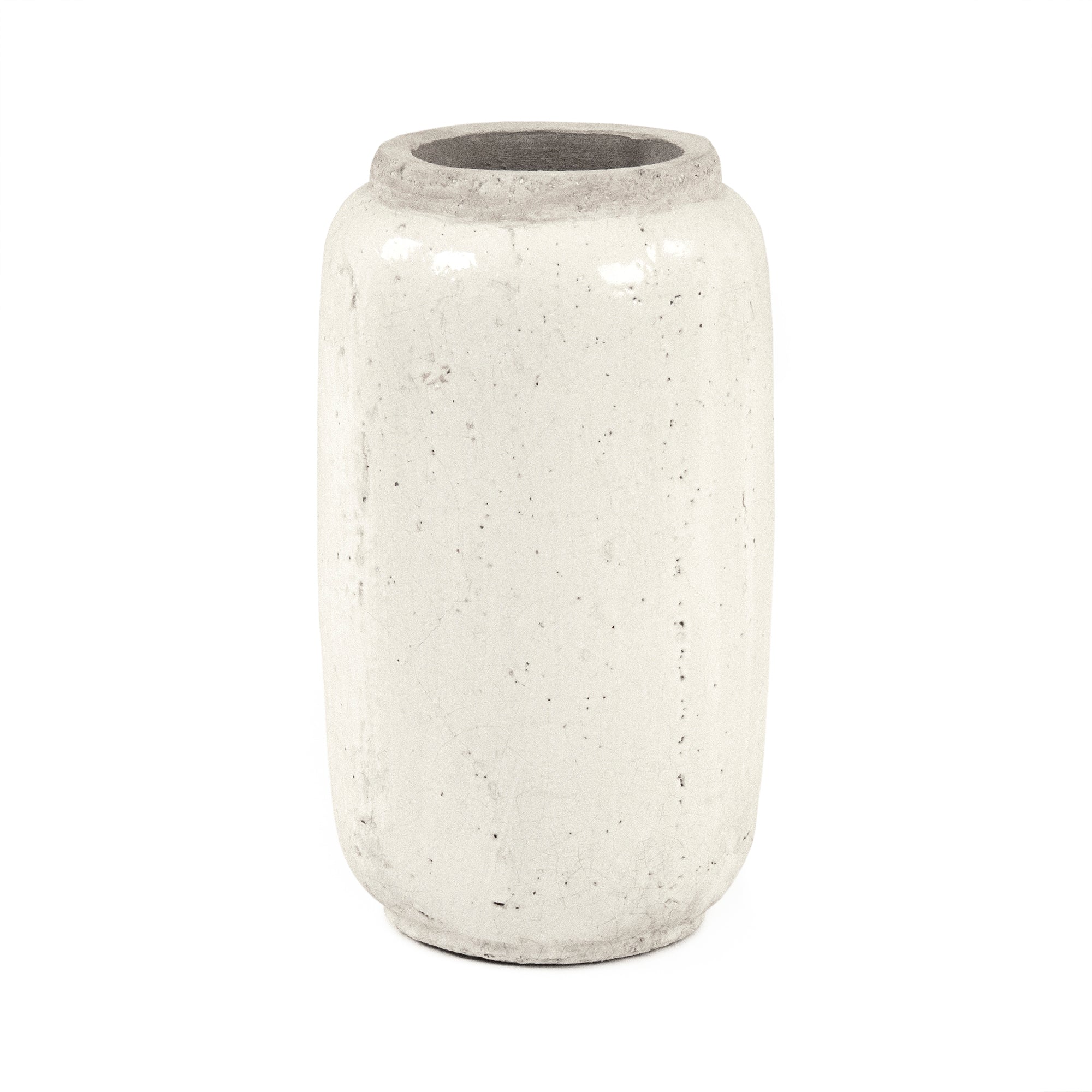 Distressed White Cylinder Vase
