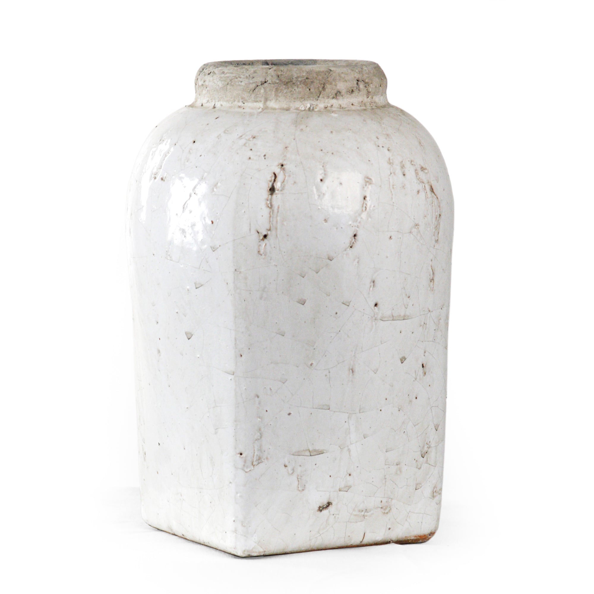 Aveline Distressed Antique White Jar