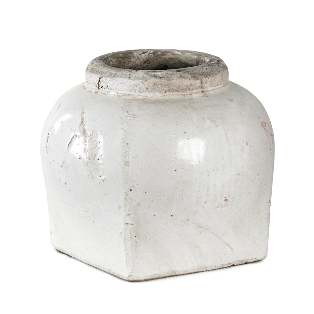 Aubigny Distressed Antique White Jar