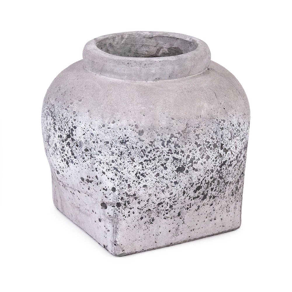 Weathered Stone Ceramic Low Jar Large