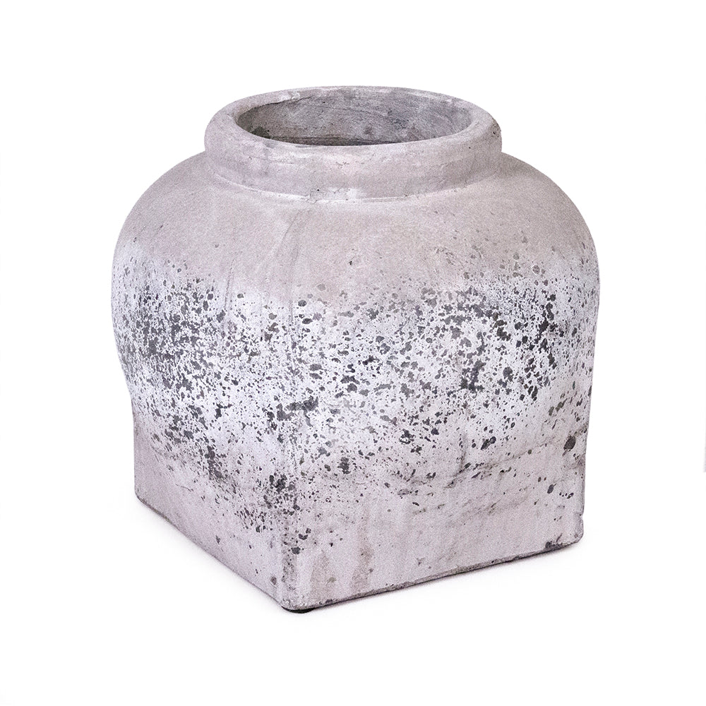 Weathered Stone Ceramic Low Jar Medium