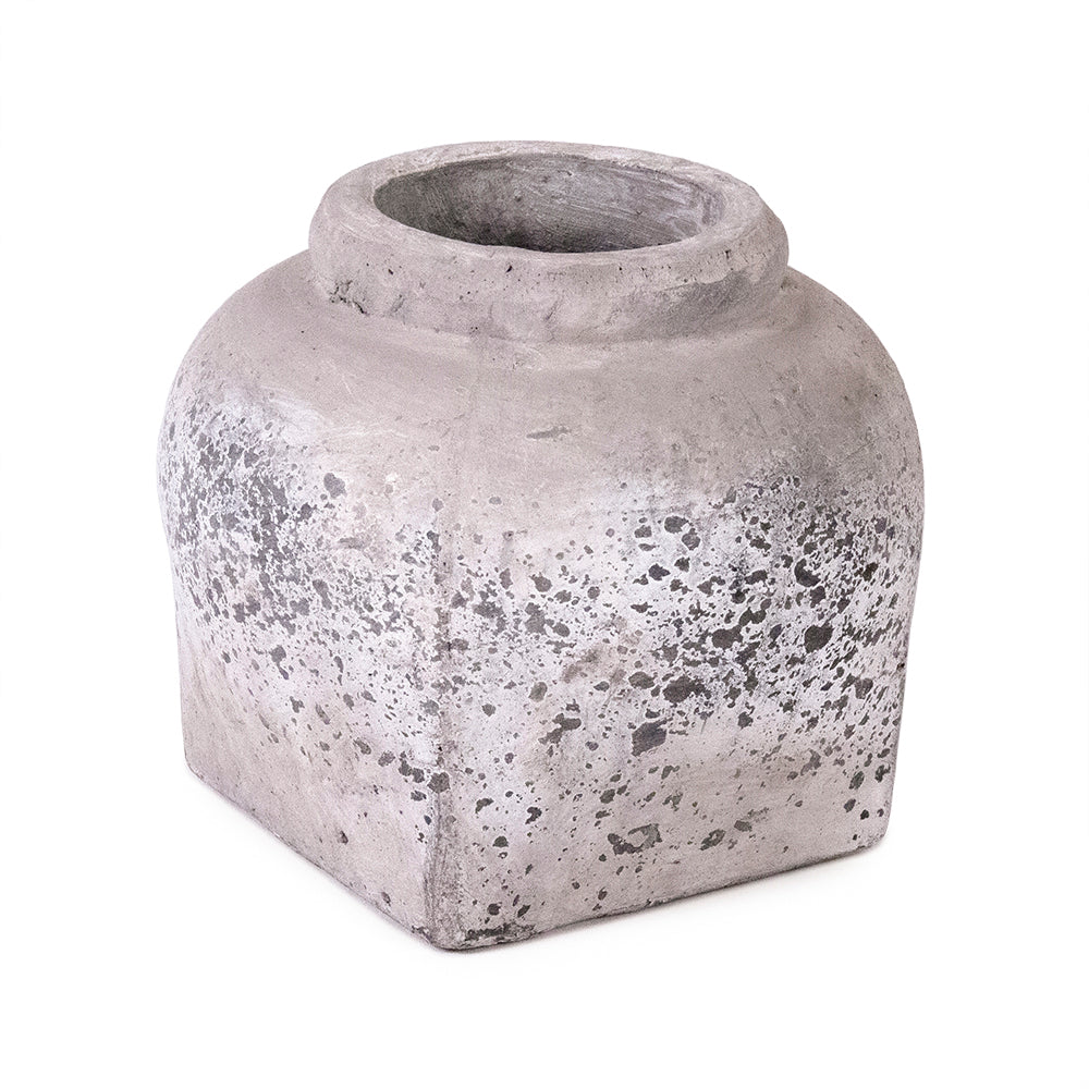 Weathered Stone Ceramic Low Jar Small