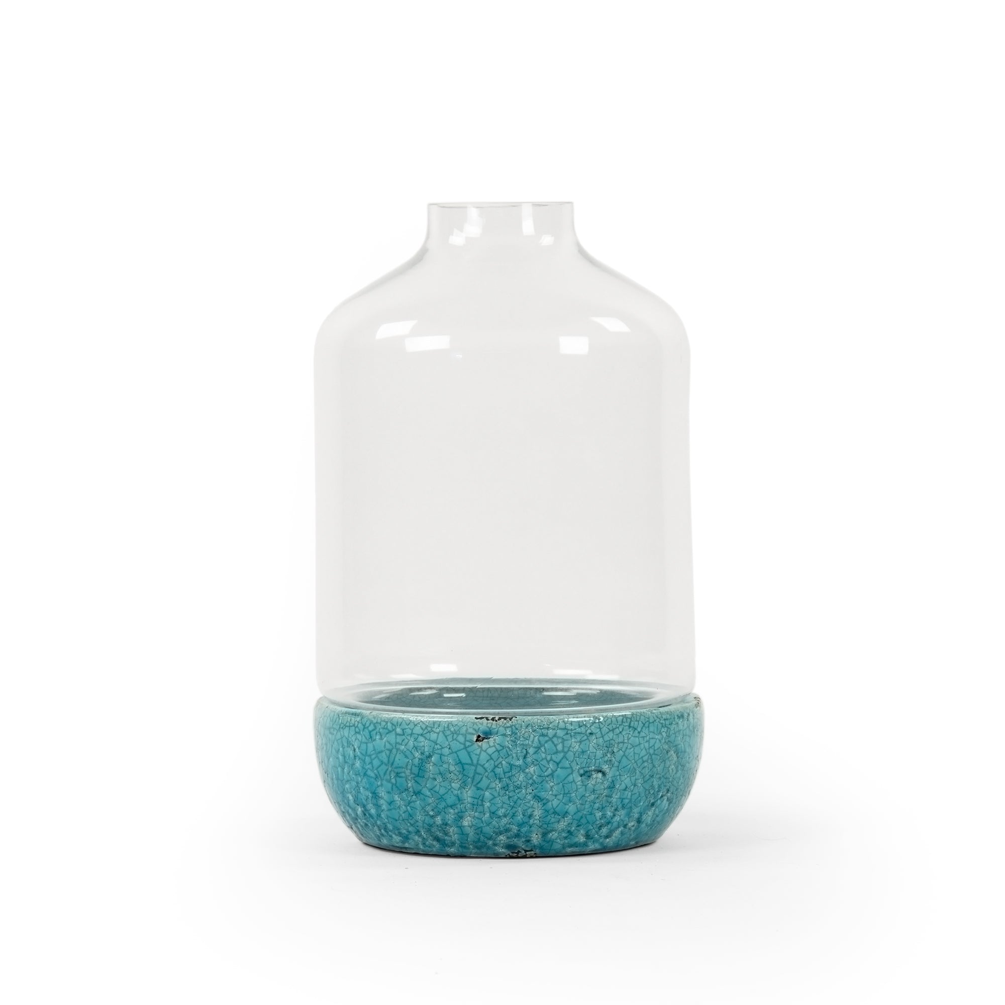 Azure Cove Glass Hurricane Lantern Candle Holder