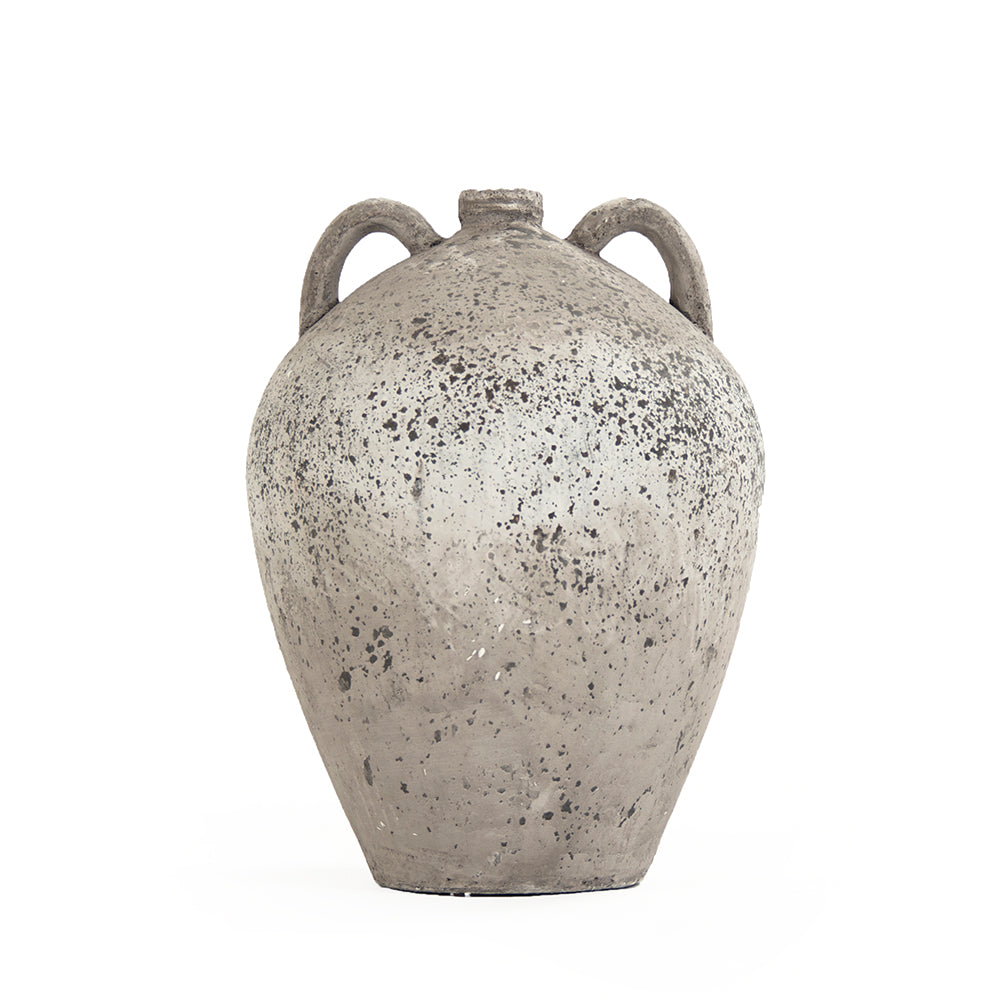 Camille Two Handle Distressed Grey Ceramic Vase