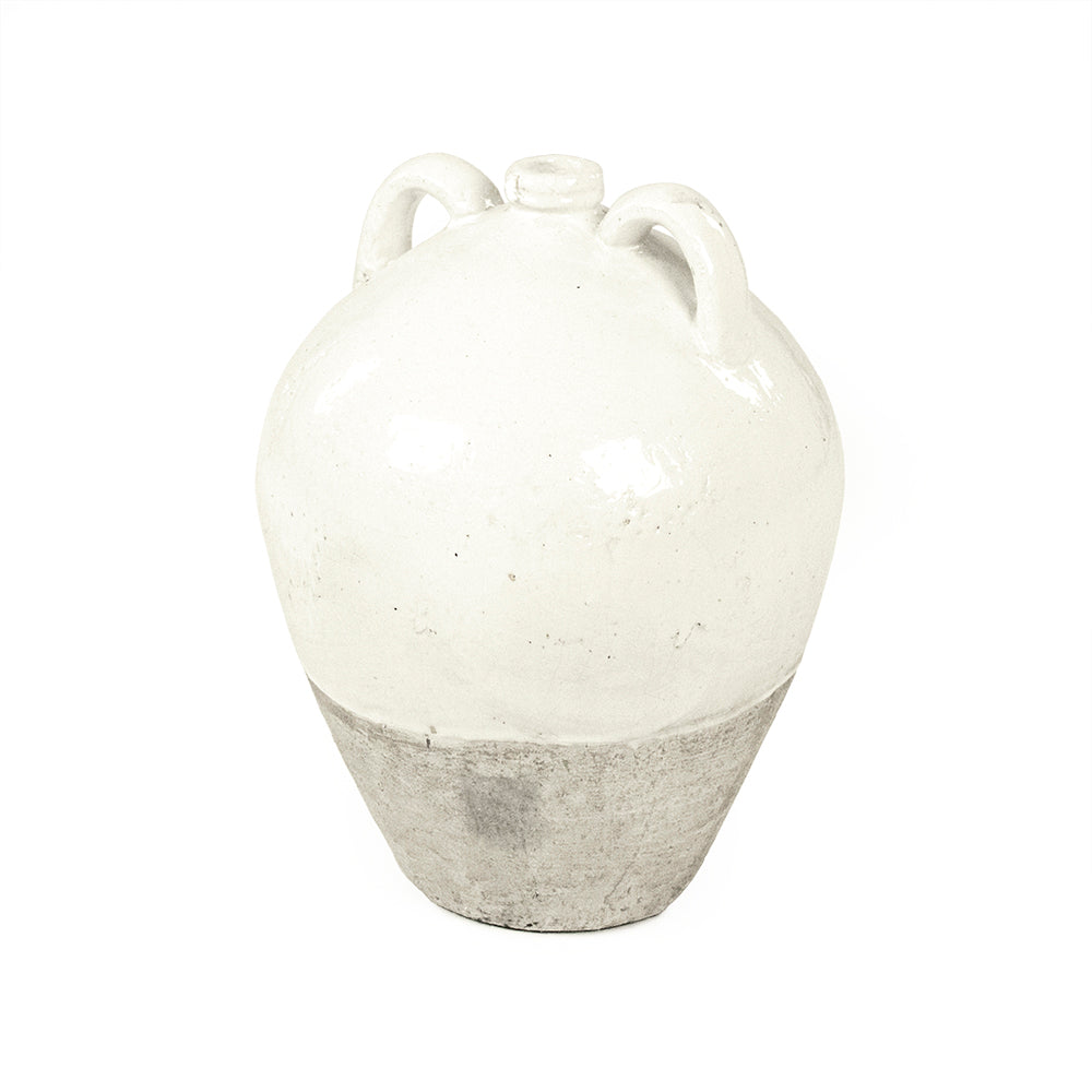 Camille Two Handle Distressed White Ceramic Vase