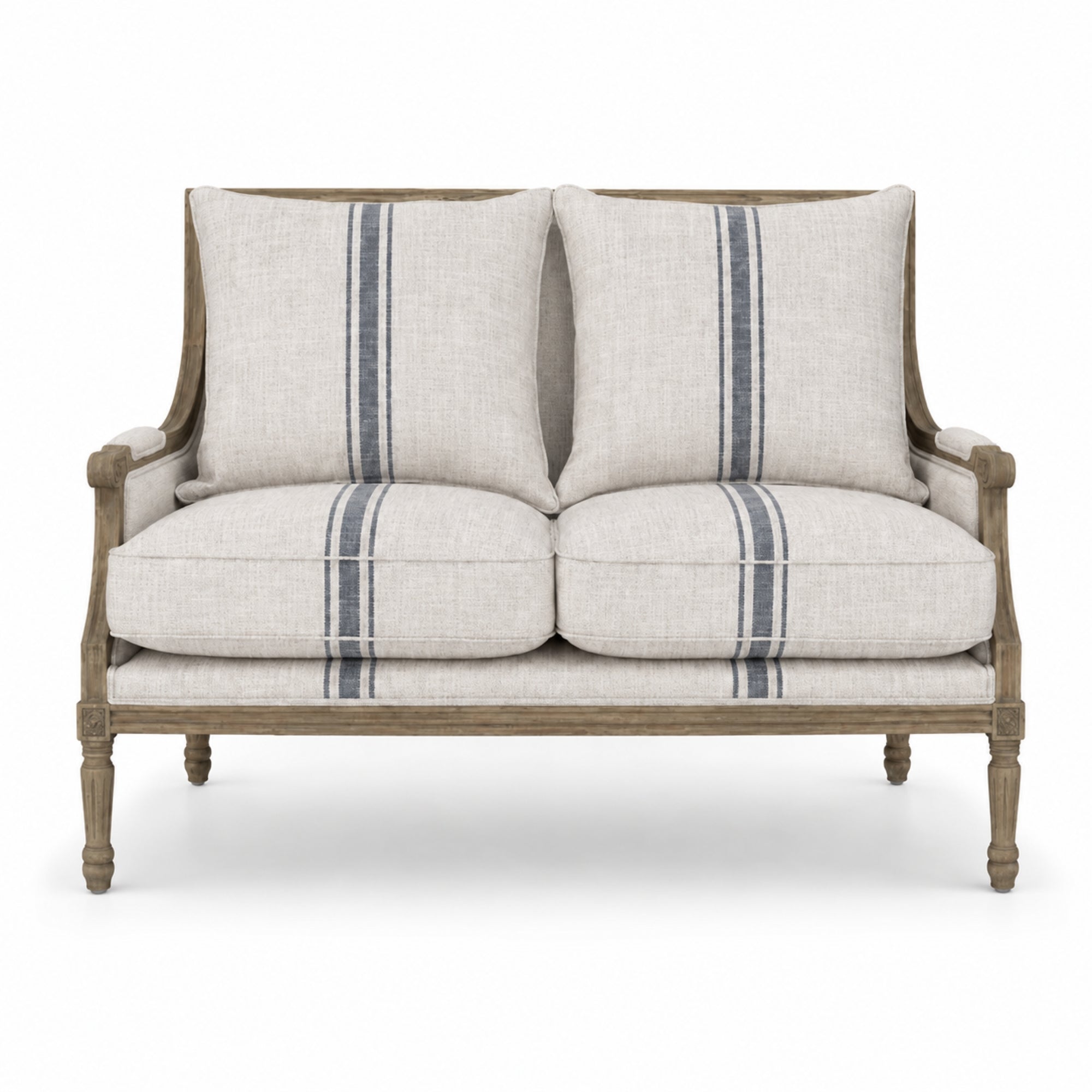 Louis Blue Striped Settee Tall