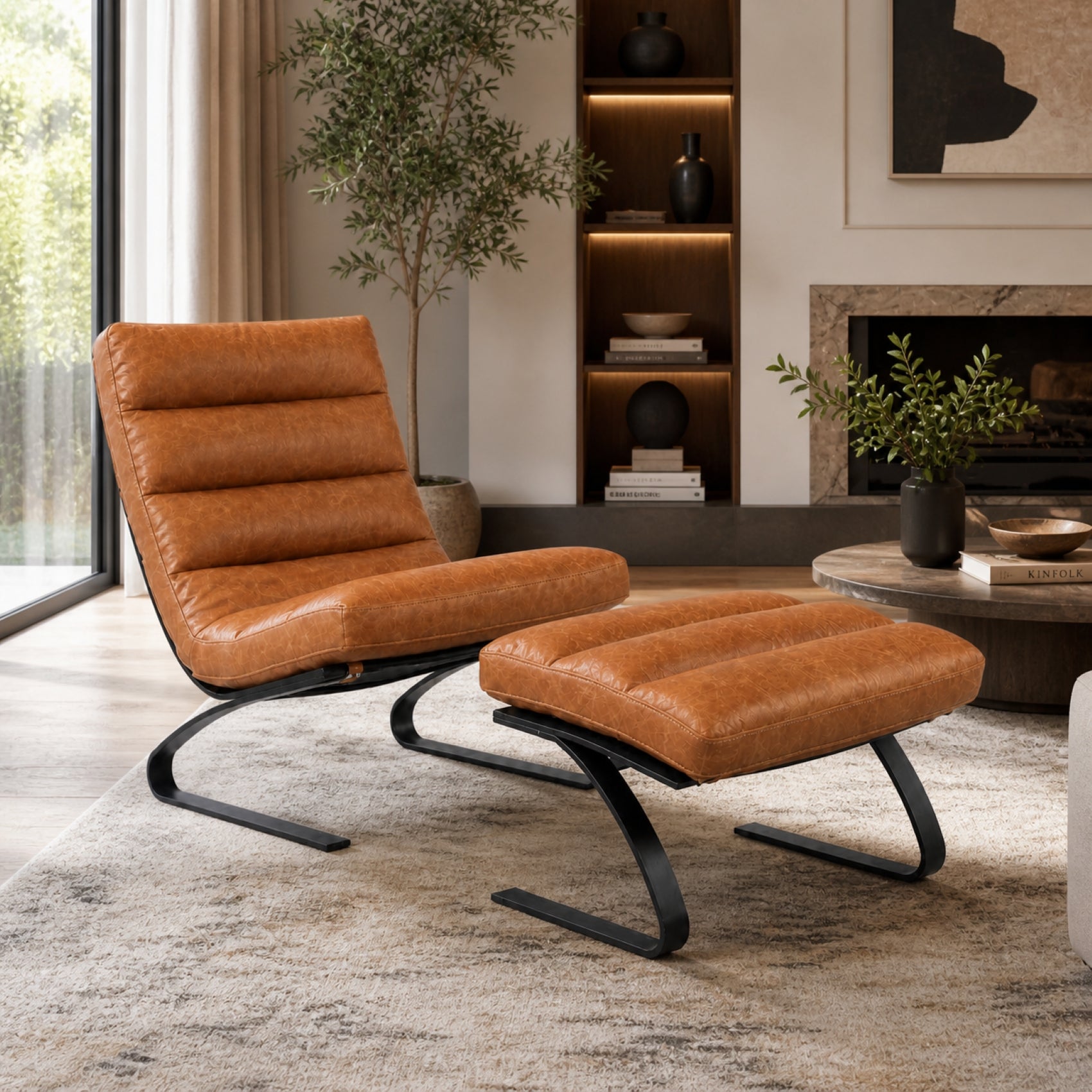 Lavello Leather Chair and Stool Set