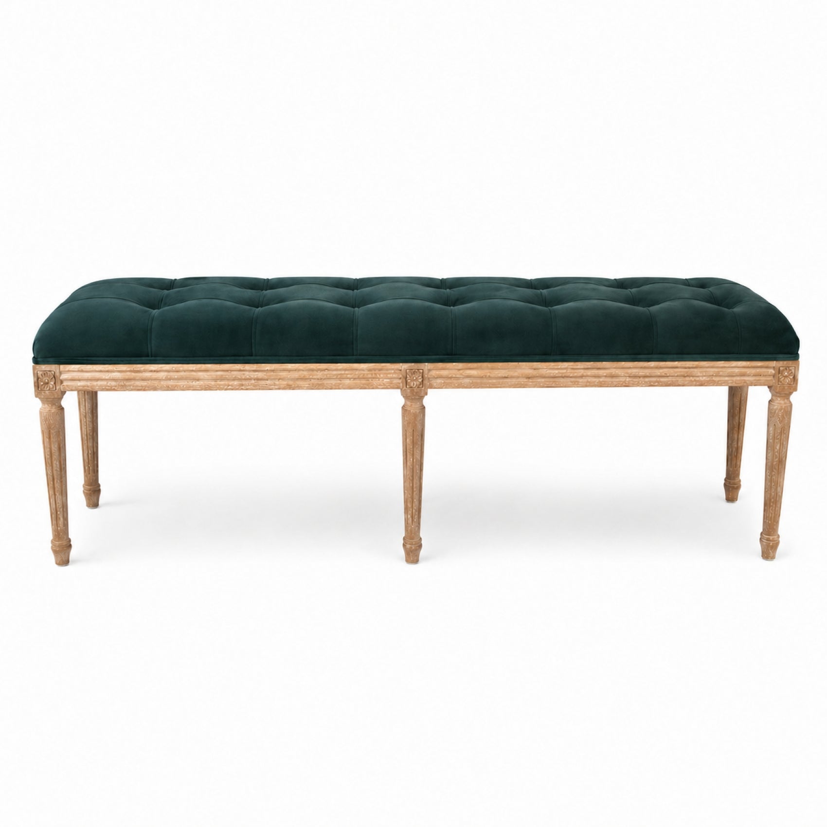 Emerald Teal Velvet Louis Tufted Bench