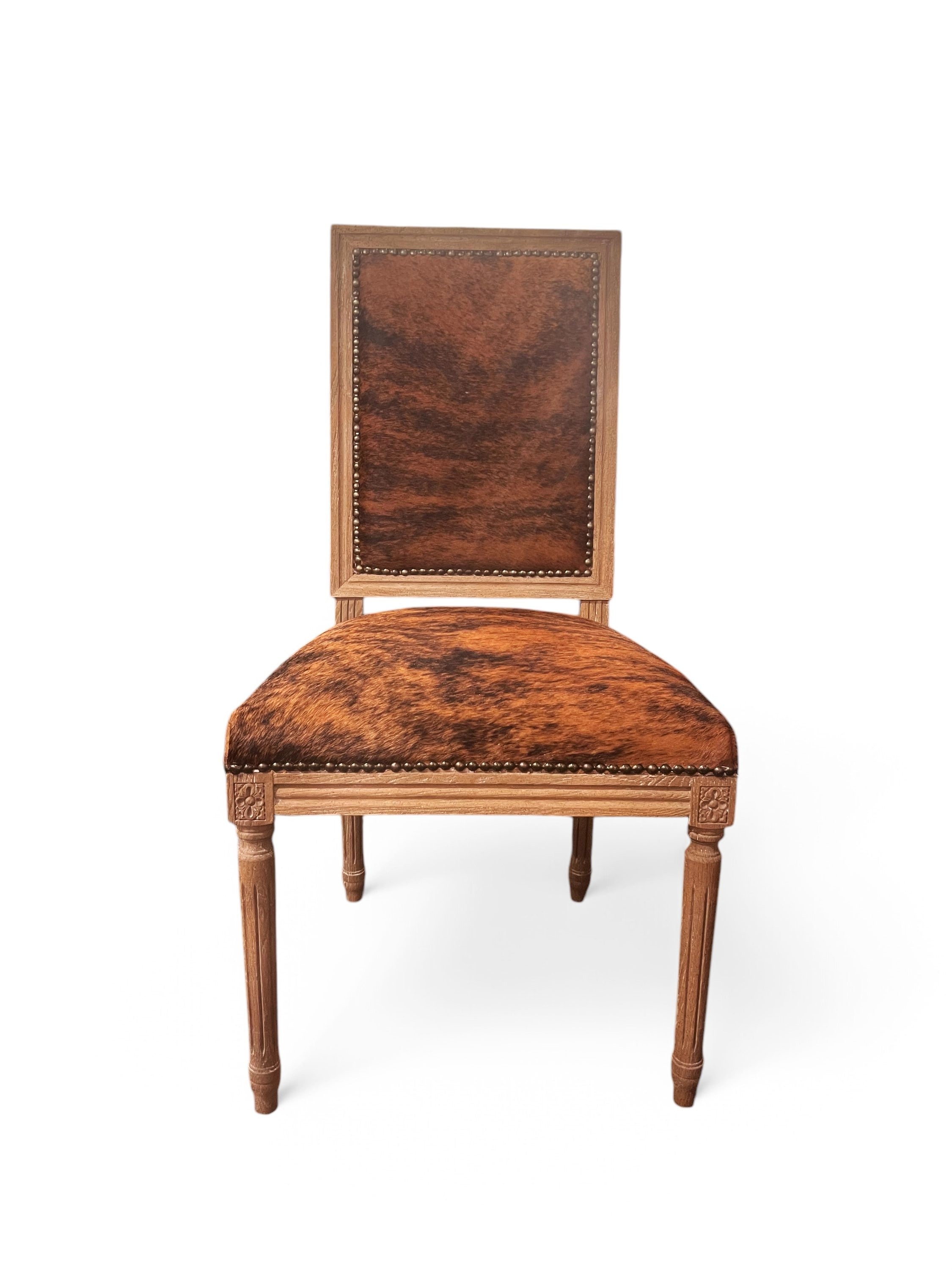 Square Back Cow Hide Side Dining Chair