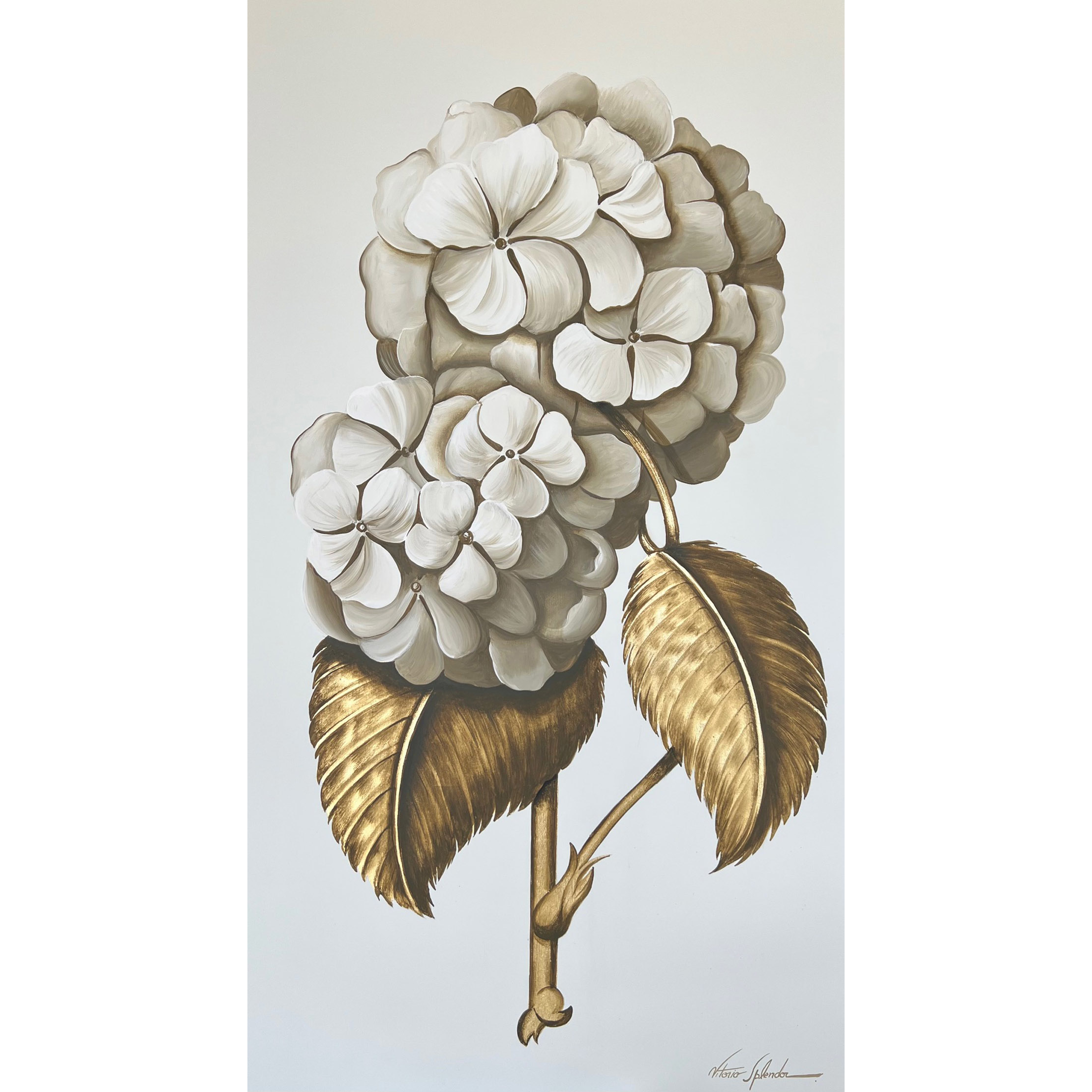 Hydrangea White & Gold leaf II