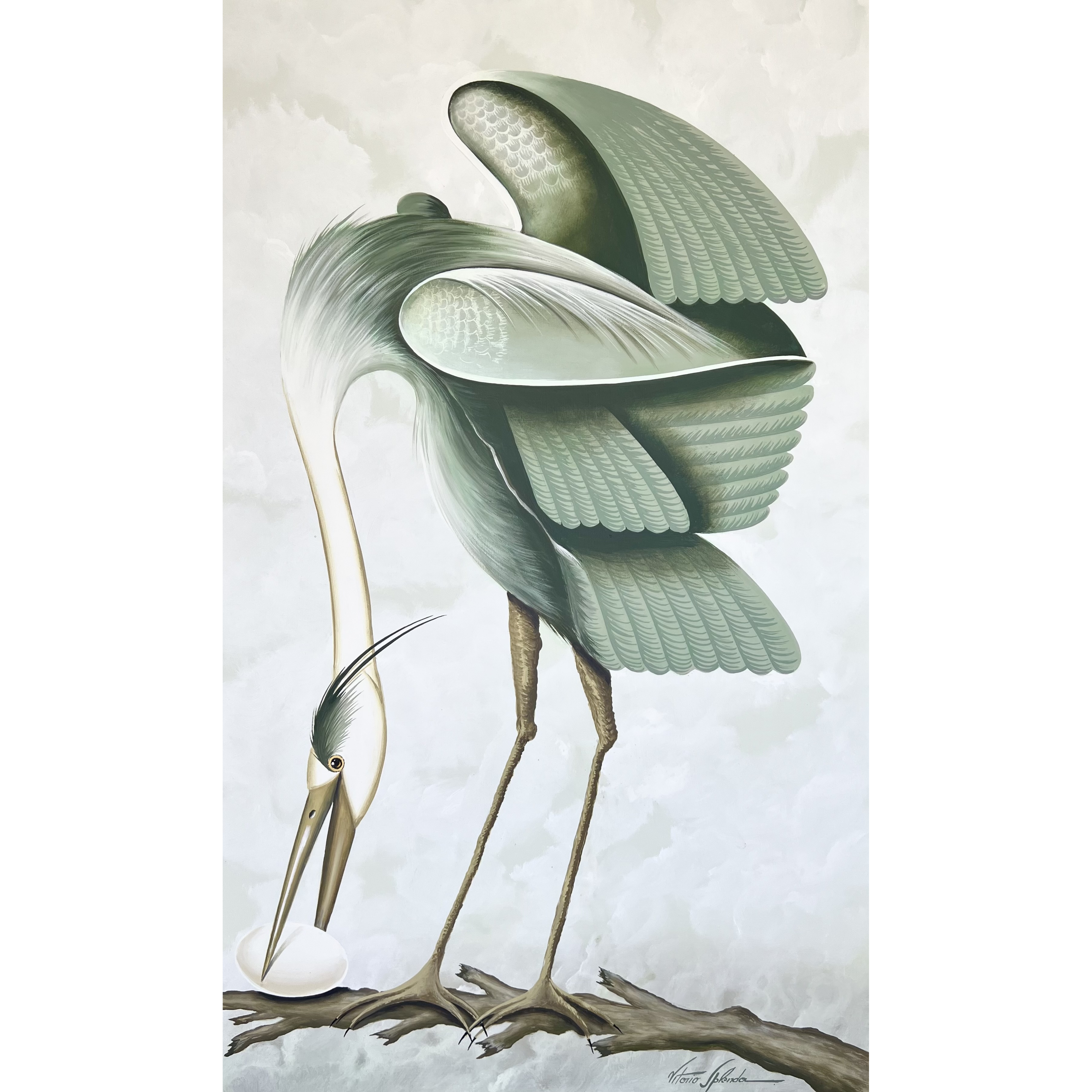 Light Green Heron Bird II 36"x 60"