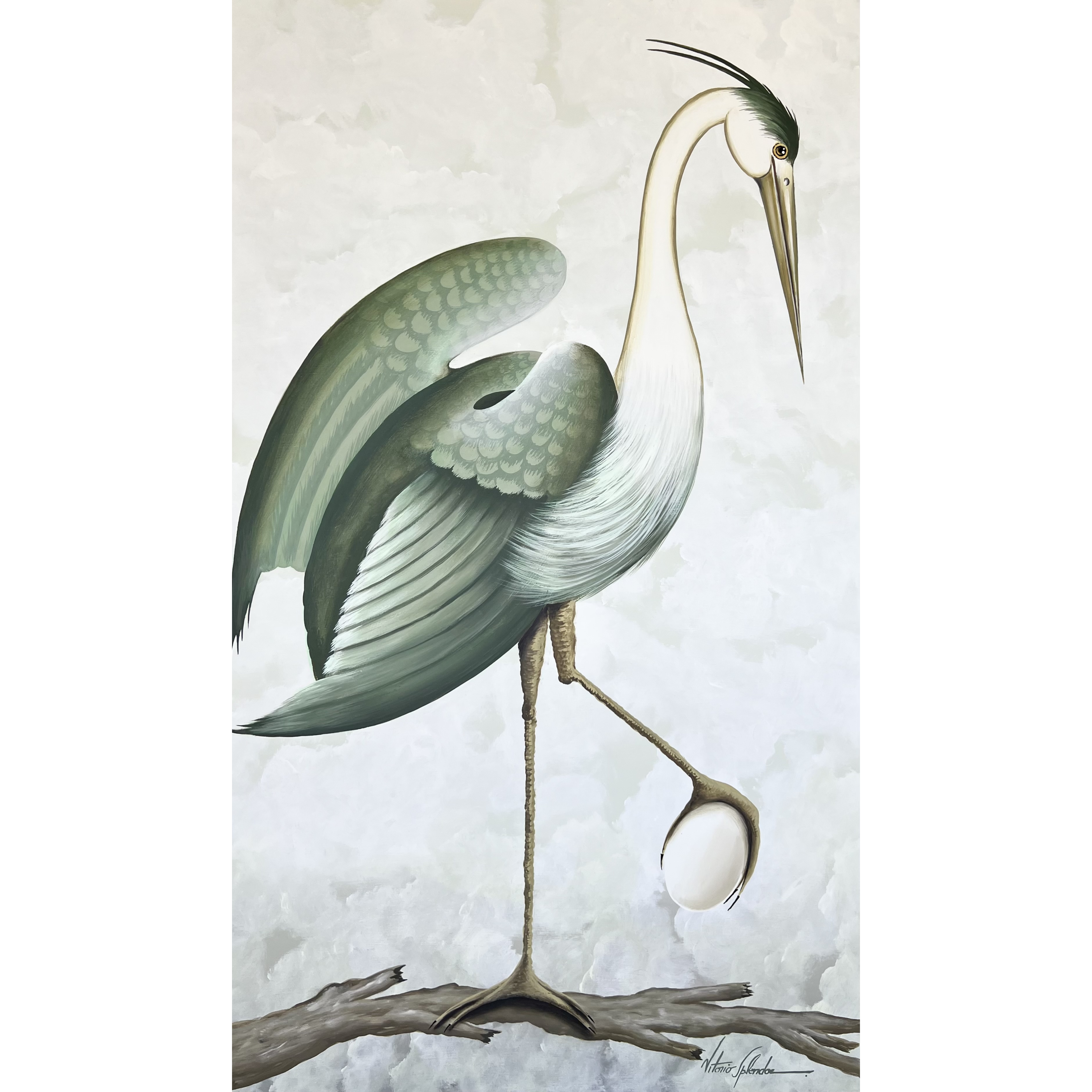 Light Green Heron Bird I 36"x 60"