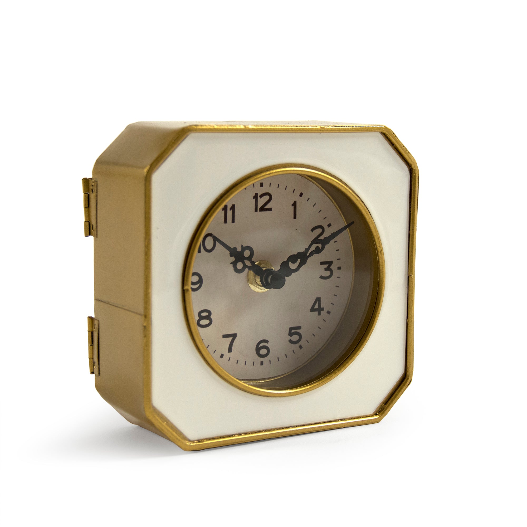 Ivory and Gold Metal Table Clock