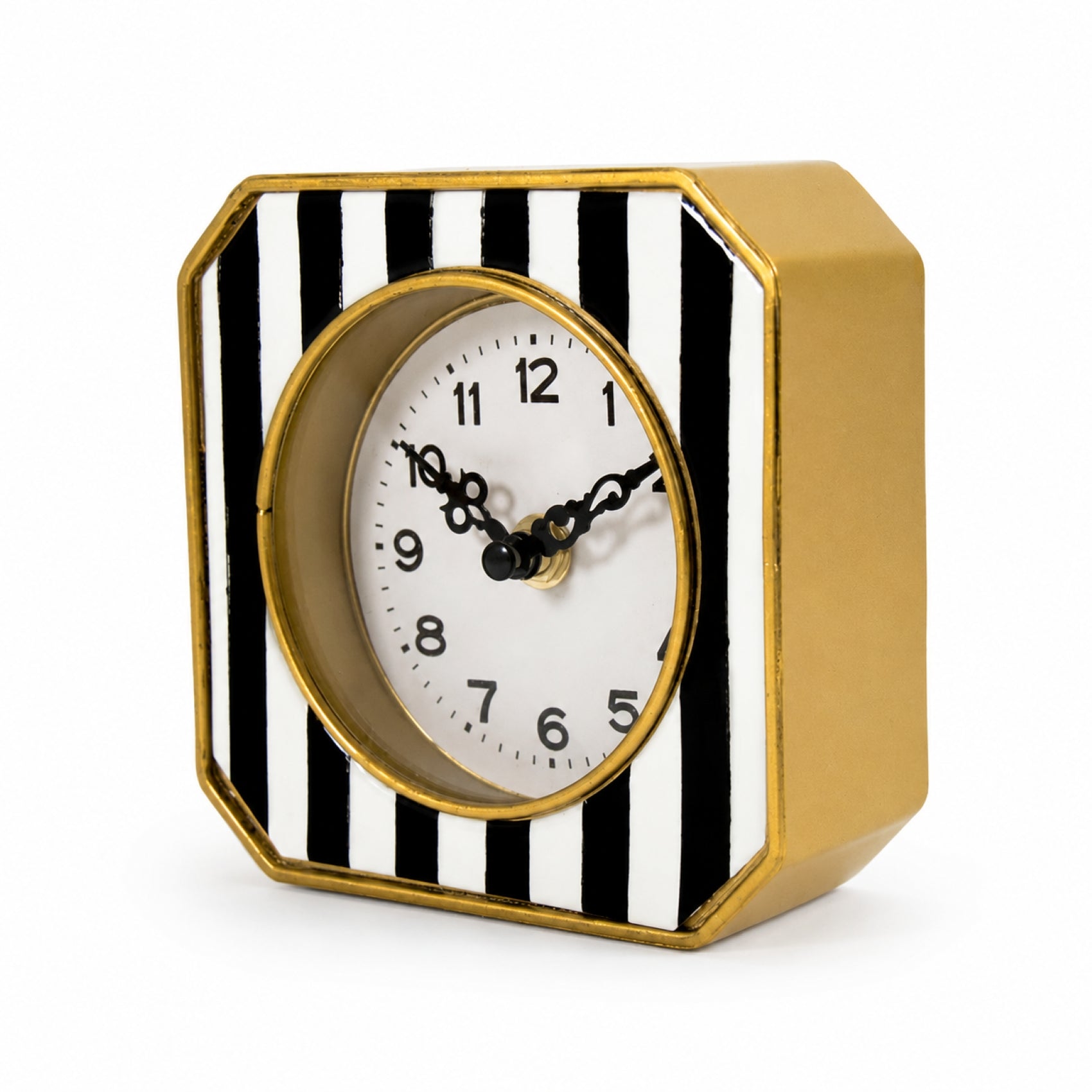 Black and White Striped Metal Table Clock