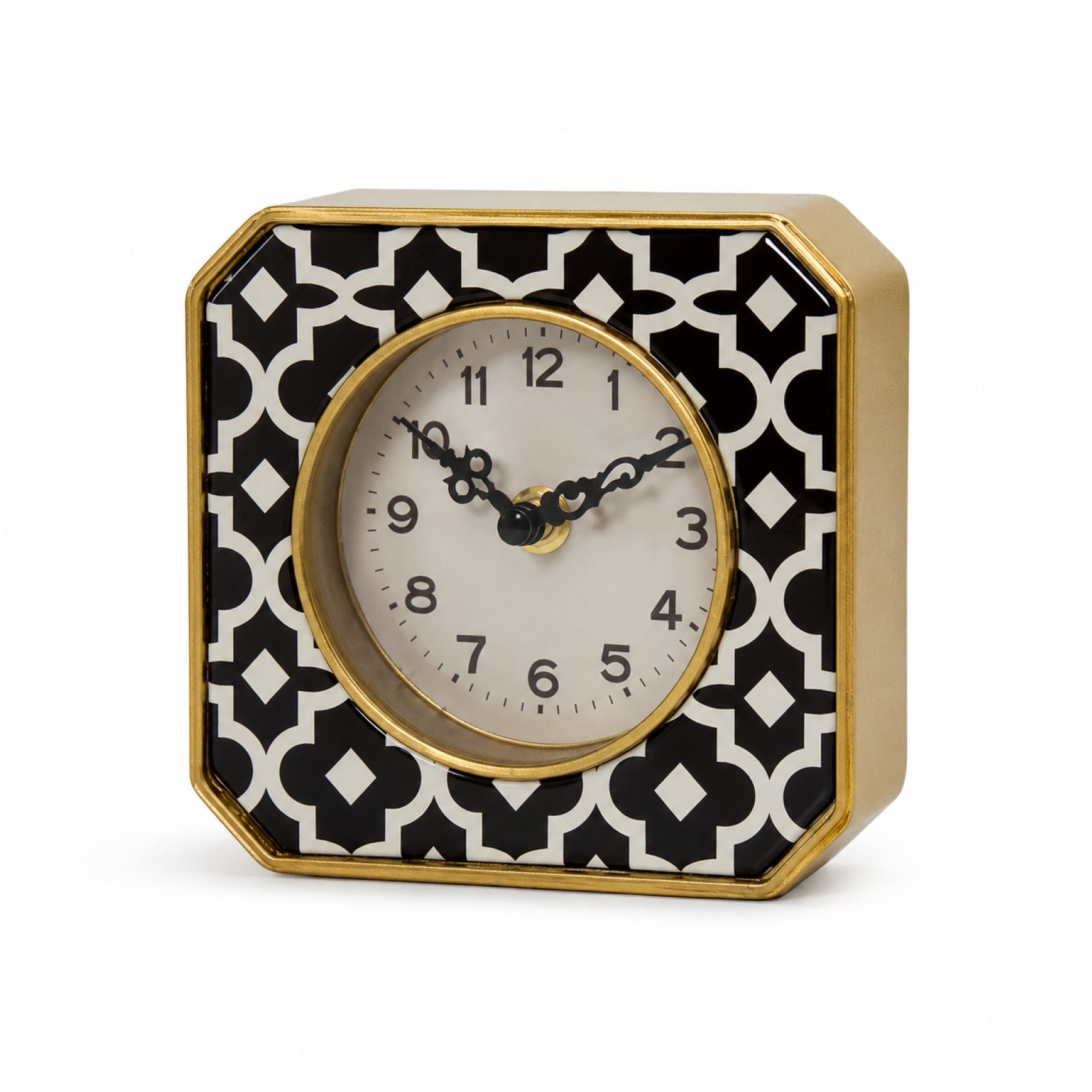 Black and White Pattern Metal Table Clock