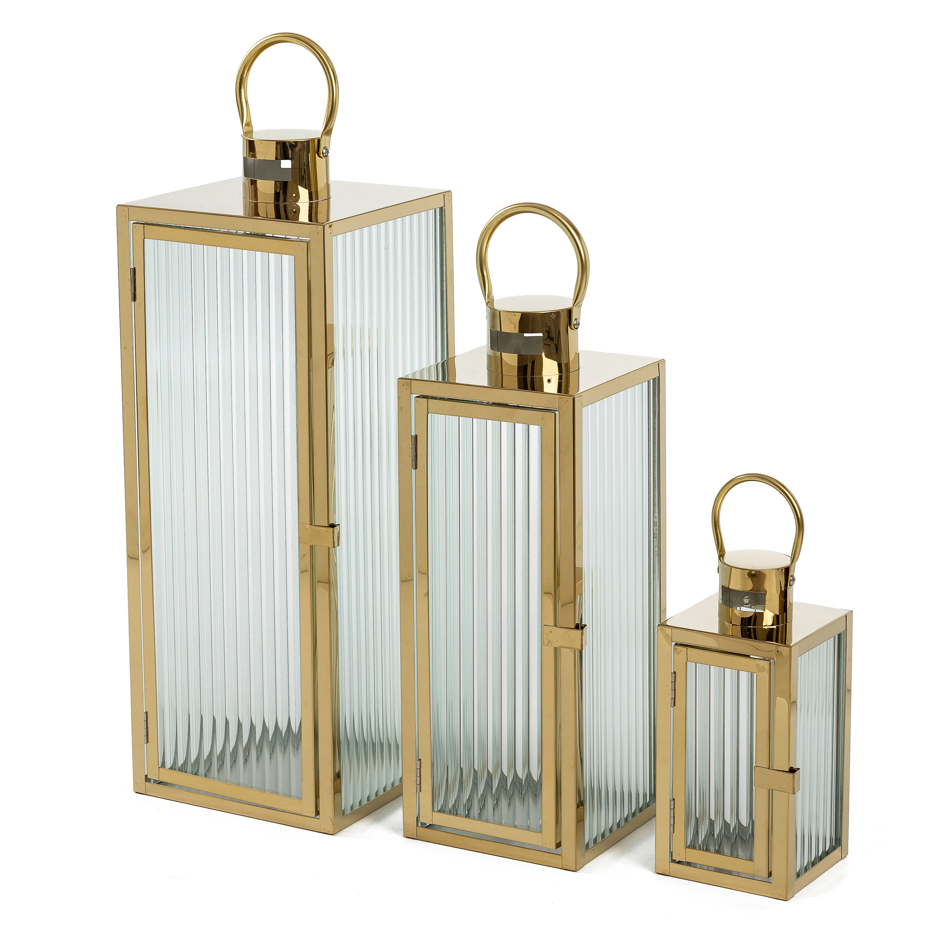 Aurelie Metal Ribbed Glass Lantern Set of 3