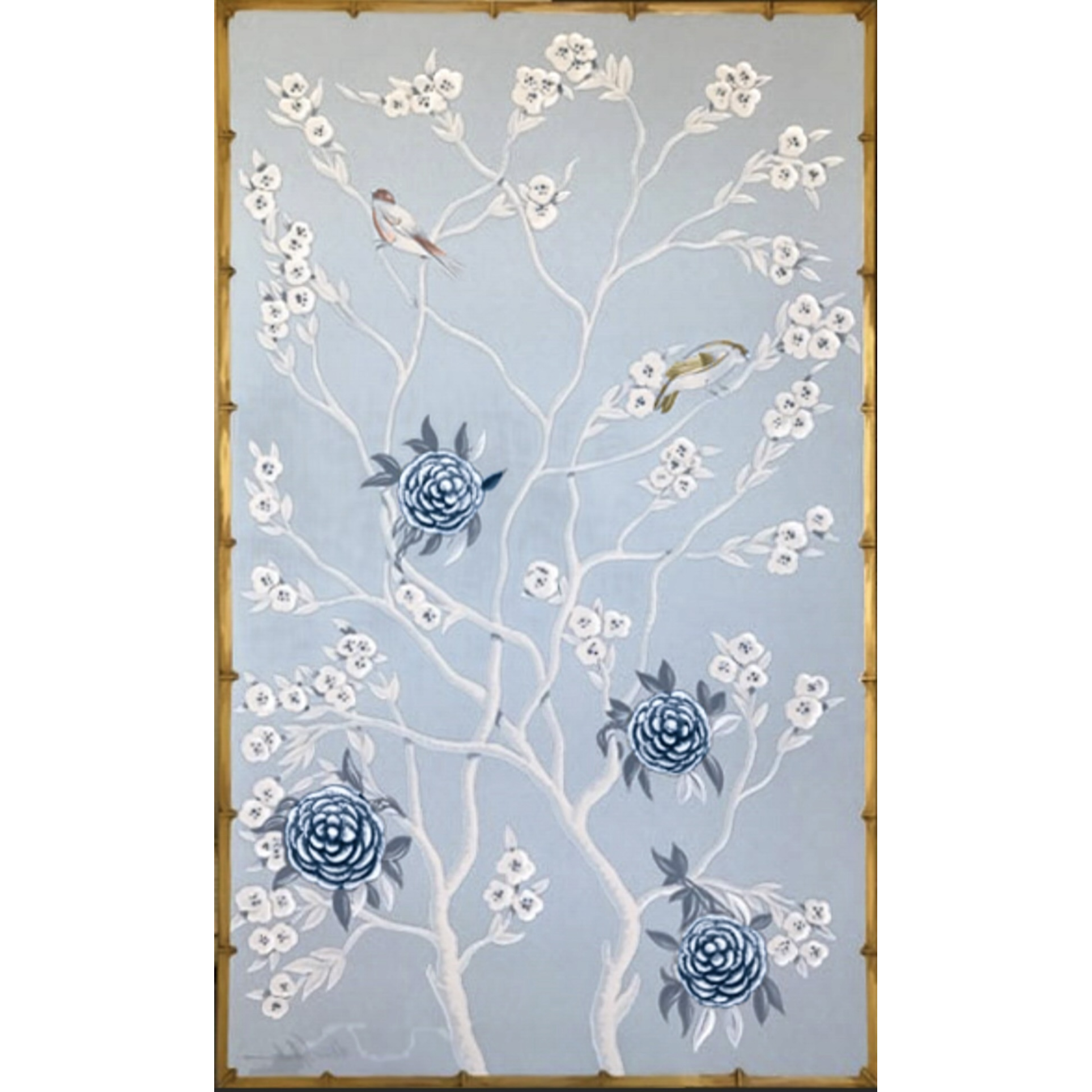 Chinoiserie Blue I Faux Bamboo Frame -Size 36" X 60"
