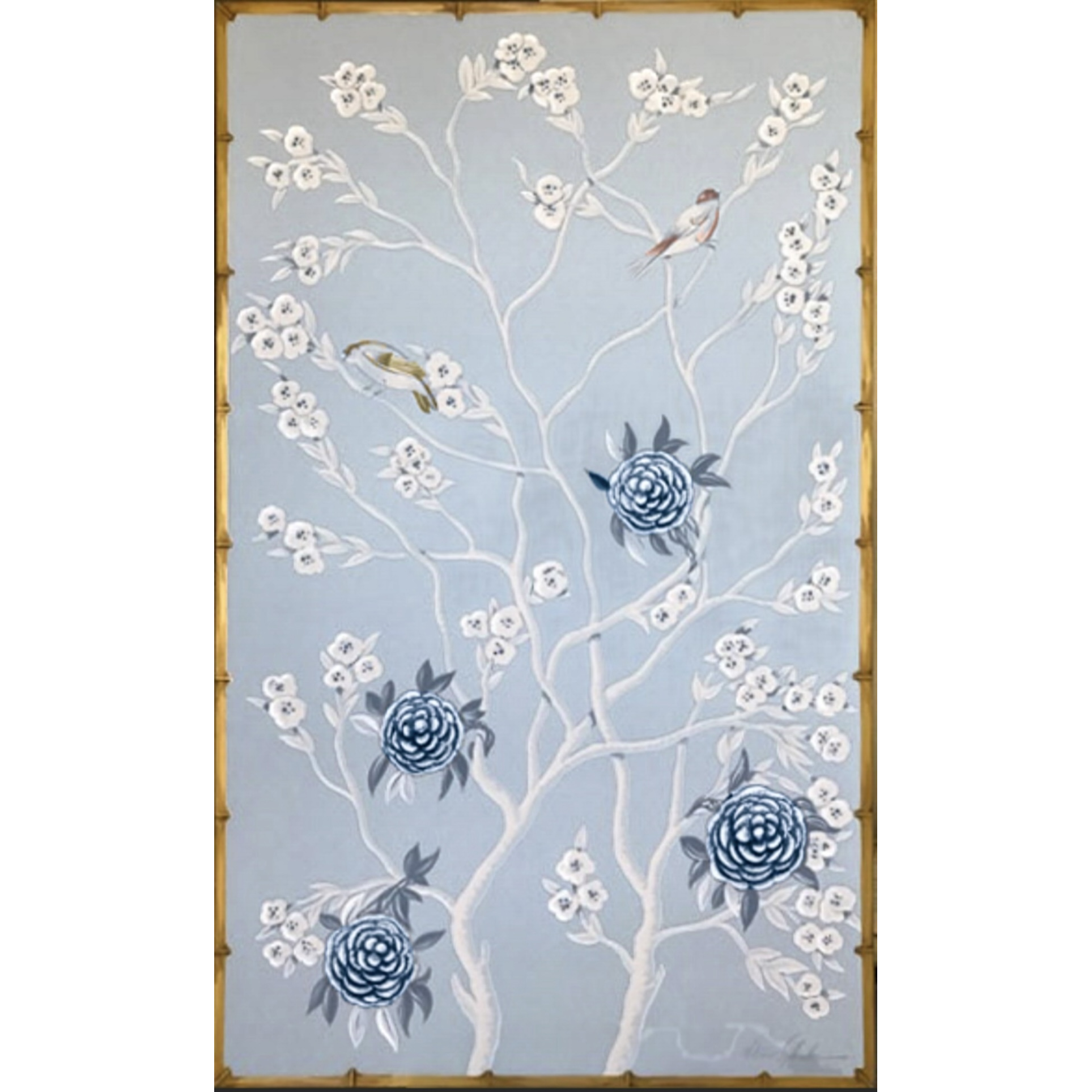 Chinoiserie Blue II Faux Bamboo Frame - Size 36" X 60"