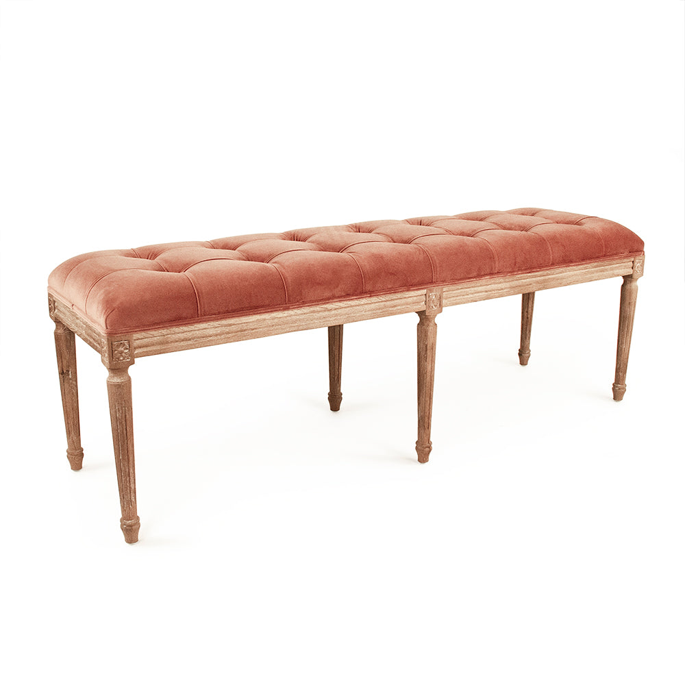 Rose Velvet Louis Tufted Bench