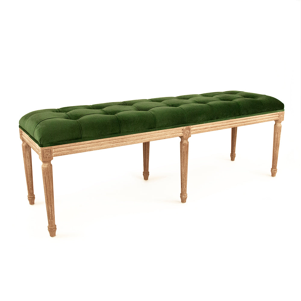 Green Velvet Louis Tufted Bench