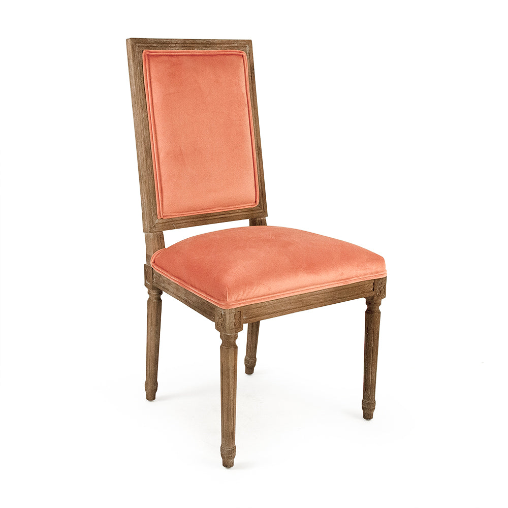 Salmon Velvet Louis Side Chair