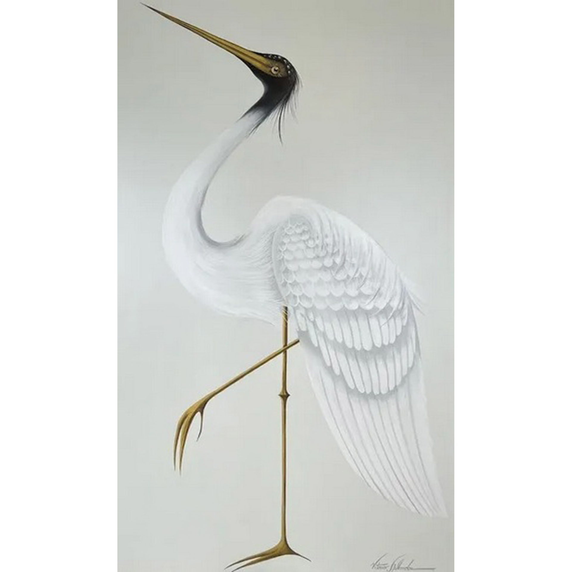 White and Gold Egret II-Size 36" X 60"