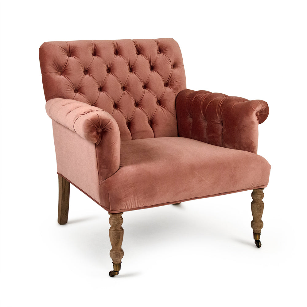 Rose Velvet Lorraine Tufted Arm Chair