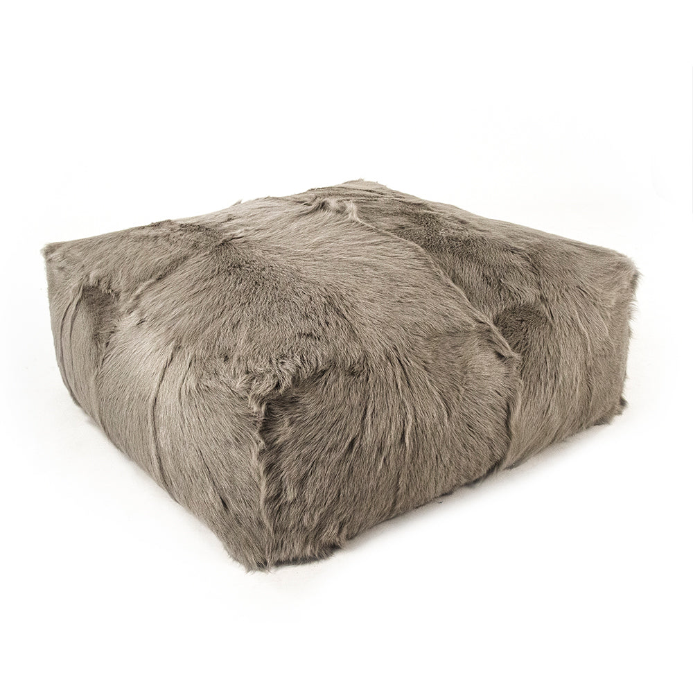 Tibetan Goat Fur Ottoman Light Grey