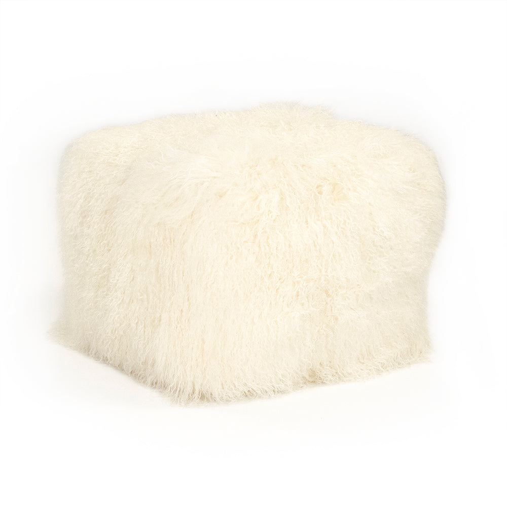Tibetan Ivory Lamb Fur Pouf