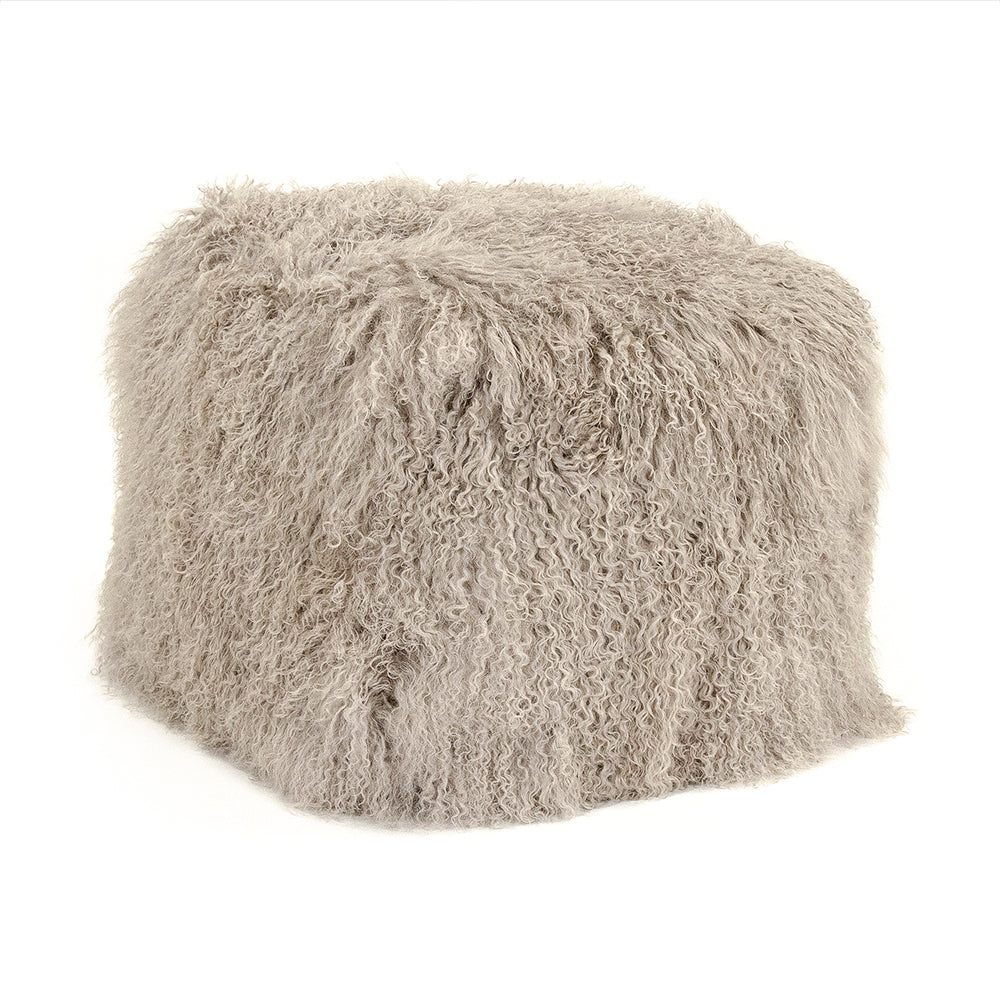 Tibetan Light Grey Lamb Fur Pouf