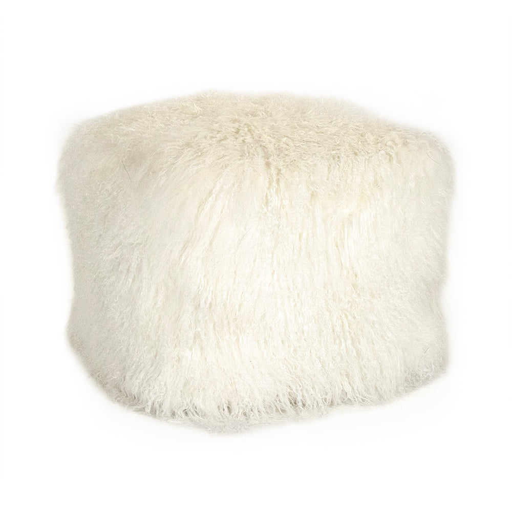 Tibetan White Lamb Fur Pouf