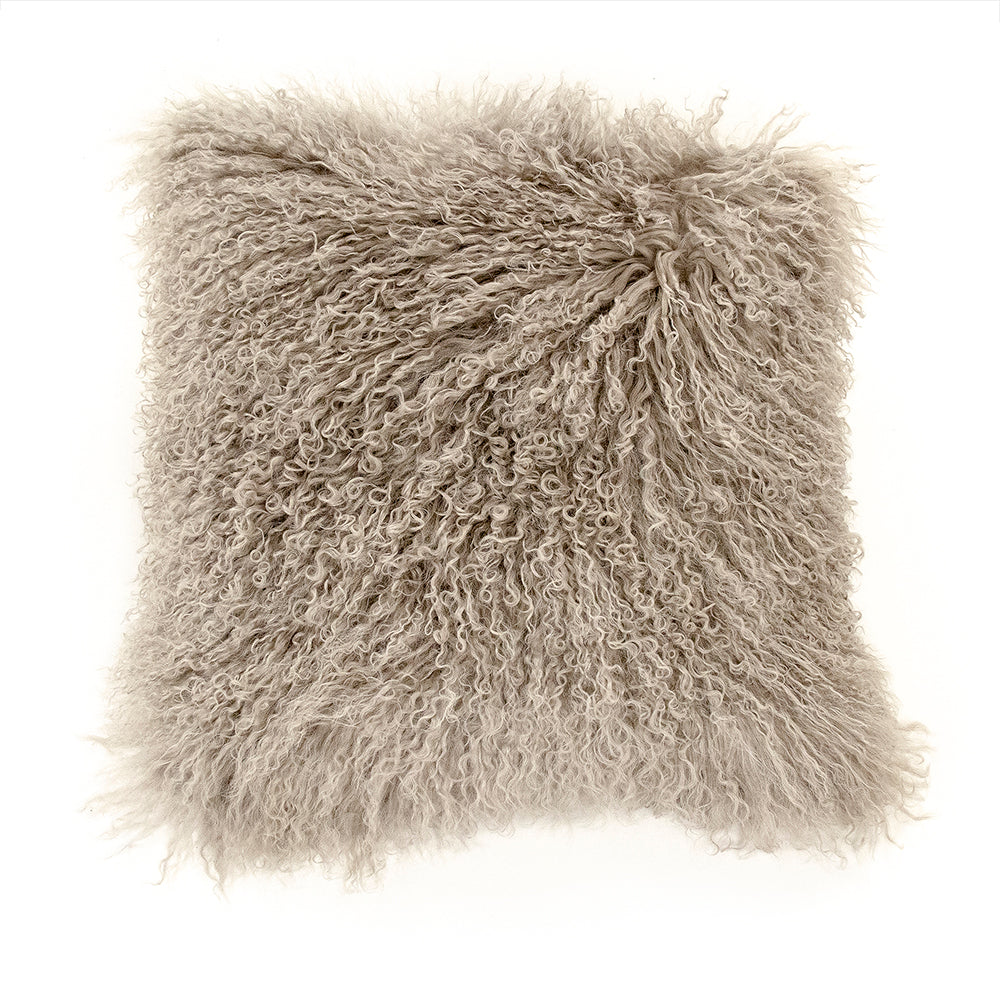 20" x 20" Tibetan Light Grey Lamb Fur Pillow