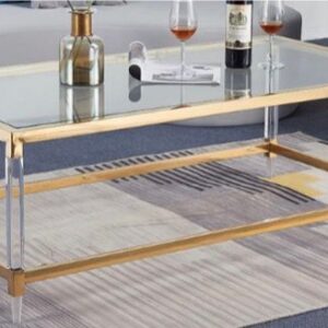 Gold Rectangle Tempered Glass coffee table