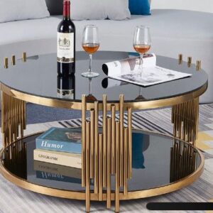 Gold Steel And Black See-Throw Tempered Glass Coffee Table