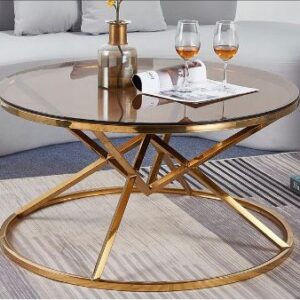 Gold Frame And Brown See-Throw Tempered Glass Coffee table