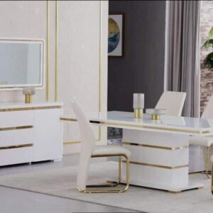 White Tempered Glass with Gold Trim  Dining Room Set