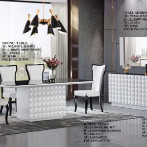 White with Black Tempered Glass Table Top Dining Room Set