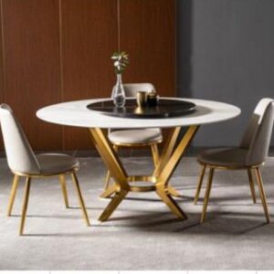 White Round Brass Gold Leg Dining Room Table Set