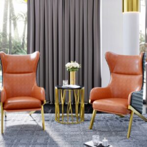 Orange leather accent chairs