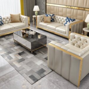 Cream with Gold Trim Living Room Set