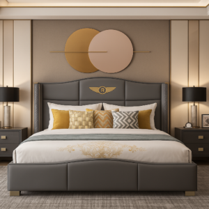 Gray leather Titanium Gold Trim Bed
