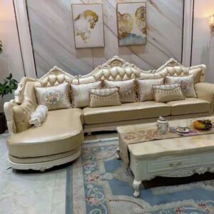 Cream Royal Leather Sectional Sofa