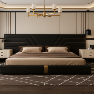 Black and Gold Suede Bedframe